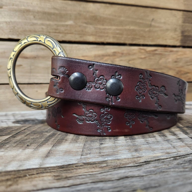 Cherry Blossom v1 Medieval Long Belt | Earthly Leather Design display picture 2